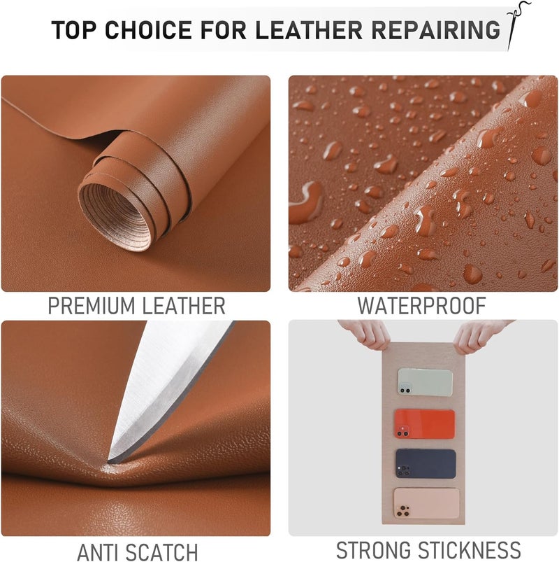 YAFLC Self Adhesive Leather Repair Tape Kit, 4"x 63" Leather Repair Patch for Furniture, Leather Repair Patch for Car seat, Sofas, Couch, Boat Seat Light Brown - Image 2